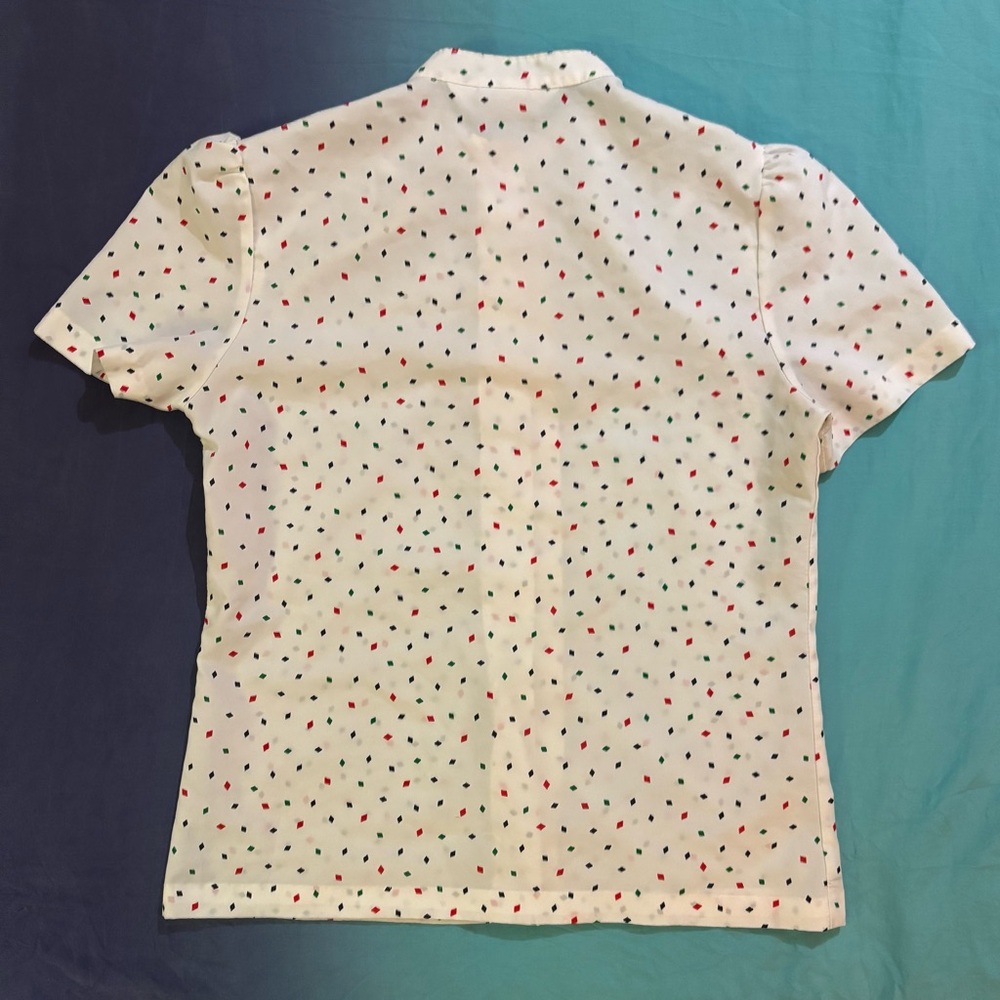 vintage ship’n shore white button up blouse w/ diamond confetti party print 🔸♦️🔷 - Picture 10 of 15